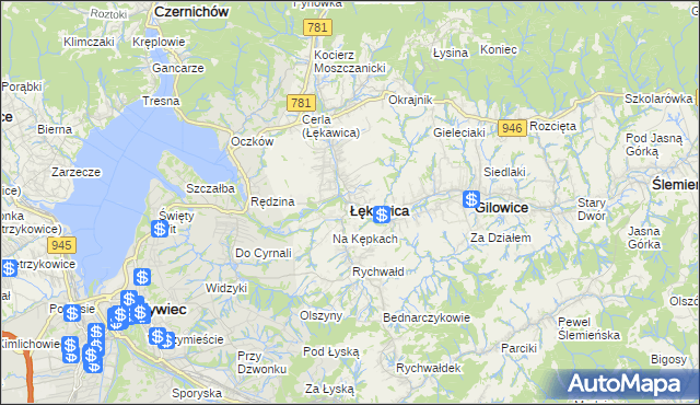 mapa Łękawica powiat żywiecki, Łękawica powiat żywiecki na mapie Targeo