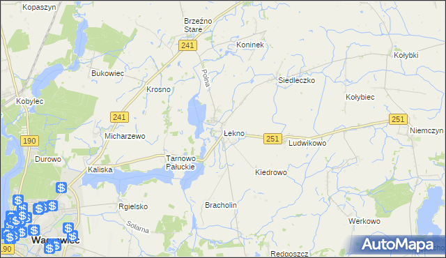 mapa Łekno gmina Wągrowiec, Łekno gmina Wągrowiec na mapie Targeo