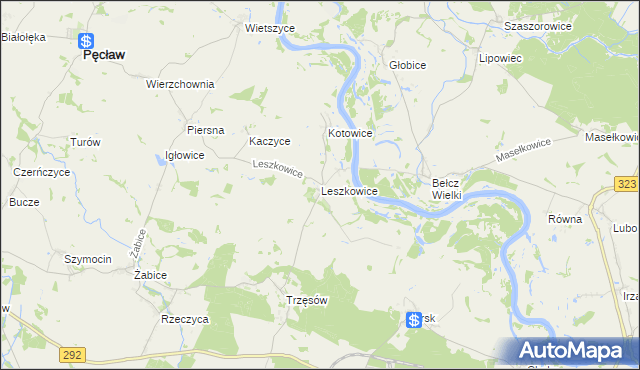 mapa Leszkowice gmina Pęcław, Leszkowice gmina Pęcław na mapie Targeo