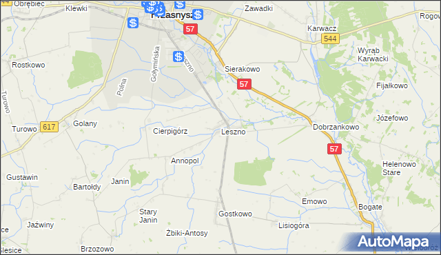 mapa Leszno gmina Przasnysz, Leszno gmina Przasnysz na mapie Targeo
