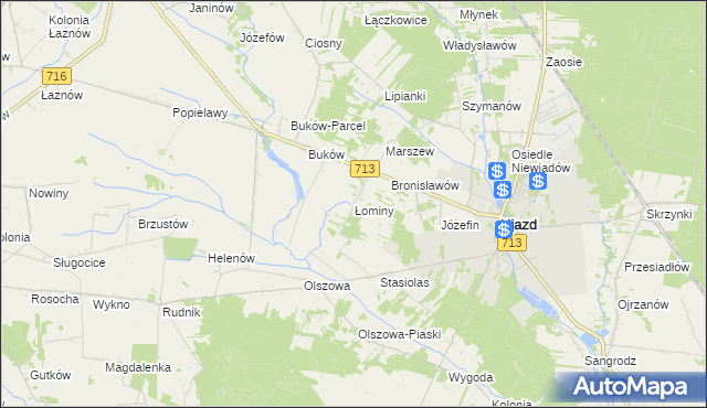 mapa Łominy gmina Ujazd, Łominy gmina Ujazd na mapie Targeo