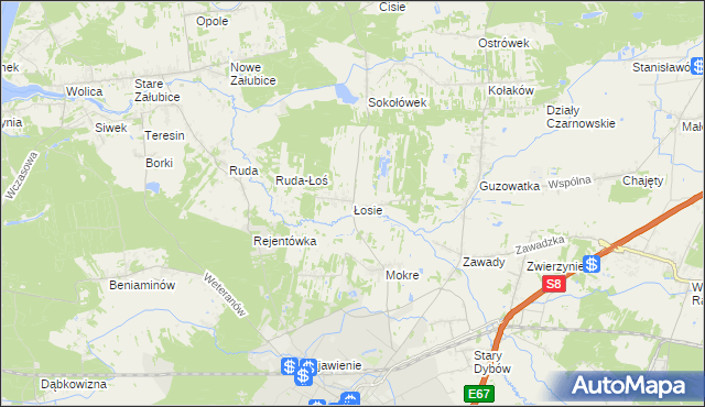 mapa Łosie gmina Radzymin, Łosie gmina Radzymin na mapie Targeo