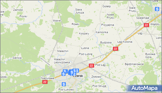 mapa Łubna gmina Czersk, Łubna gmina Czersk na mapie Targeo