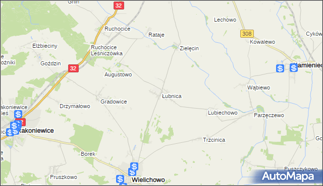 mapa Łubnica gmina Wielichowo, Łubnica gmina Wielichowo na mapie Targeo