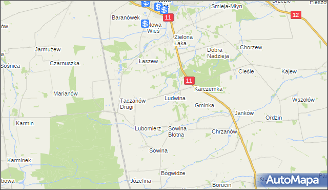 mapa Ludwina gmina Pleszew, Ludwina gmina Pleszew na mapie Targeo