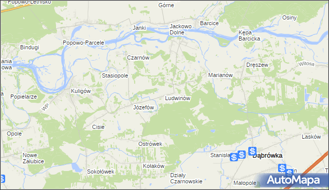 mapa Ludwinów gmina Dąbrówka, Ludwinów gmina Dąbrówka na mapie Targeo
