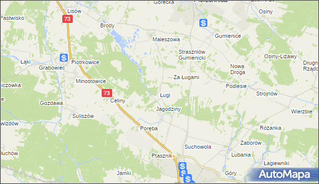 mapa Ługi gmina Chmielnik, Ługi gmina Chmielnik na mapie Targeo
