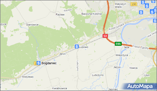 mapa Łupowo gmina Bogdaniec, Łupowo gmina Bogdaniec na mapie Targeo