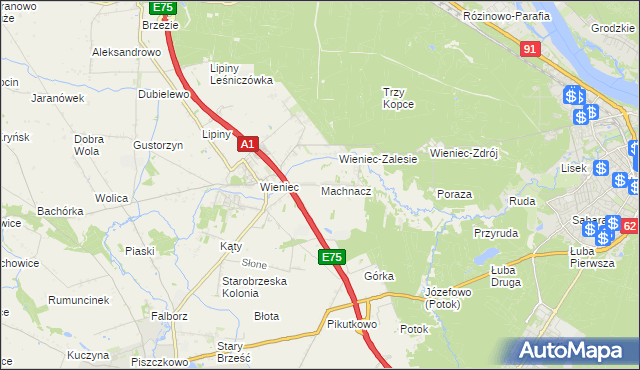 mapa Machnacz gmina Brześć Kujawski, Machnacz gmina Brześć Kujawski na mapie Targeo