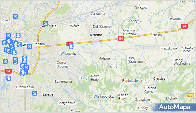 mapa Malawa gmina Krasne, Malawa gmina Krasne na mapie Targeo