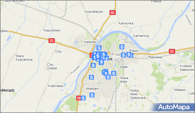mapa Malborka, Malbork na mapie Targeo