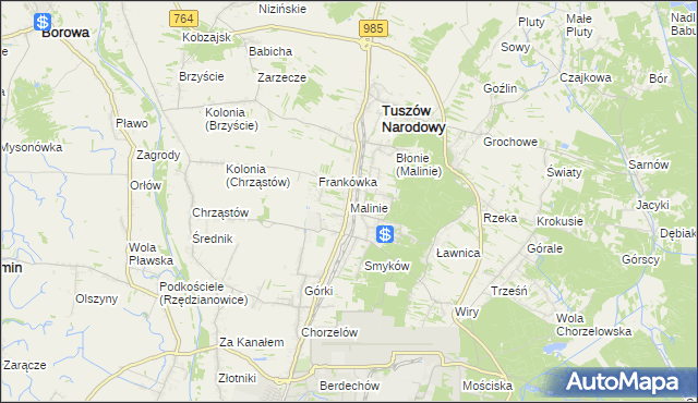 mapa Malinie gmina Tuszów Narodowy, Malinie gmina Tuszów Narodowy na mapie Targeo