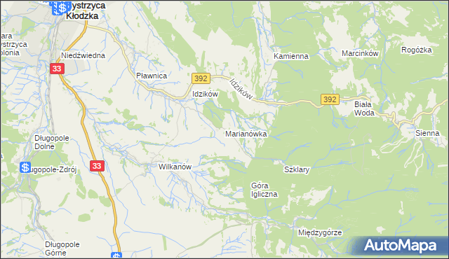 mapa Marianówka gmina Bystrzyca Kłodzka, Marianówka gmina Bystrzyca Kłodzka na mapie Targeo