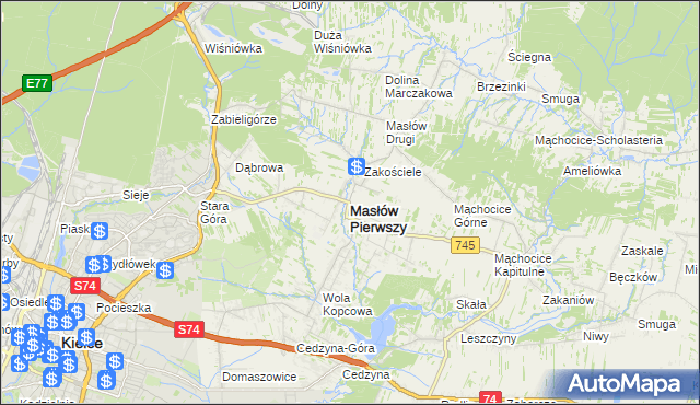mapa Masłów Pierwszy, Masłów Pierwszy na mapie Targeo