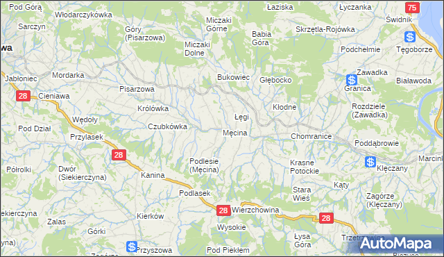 mapa Męcina, Męcina na mapie Targeo
