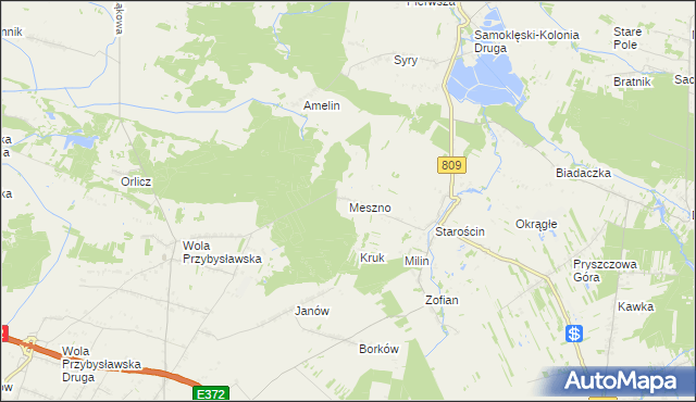 mapa Meszno gmina Garbów, Meszno gmina Garbów na mapie Targeo