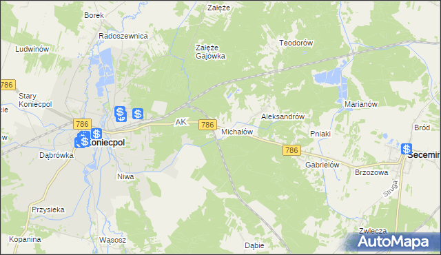 mapa Michałów gmina Koniecpol, Michałów gmina Koniecpol na mapie Targeo