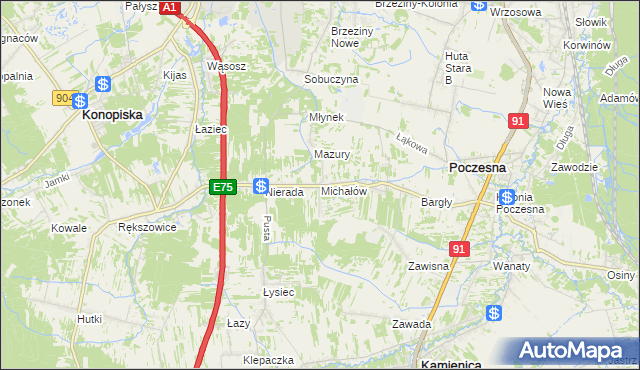 mapa Michałów gmina Poczesna, Michałów gmina Poczesna na mapie Targeo