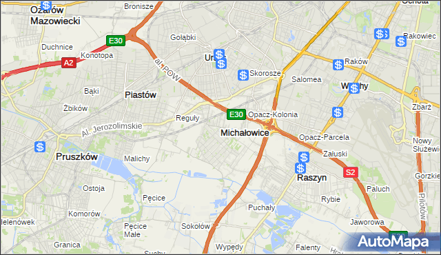 mapa Michałowice powiat pruszkowski, Michałowice powiat pruszkowski na mapie Targeo