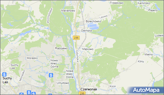 mapa Miękowo gmina Czerwonak, Miękowo gmina Czerwonak na mapie Targeo