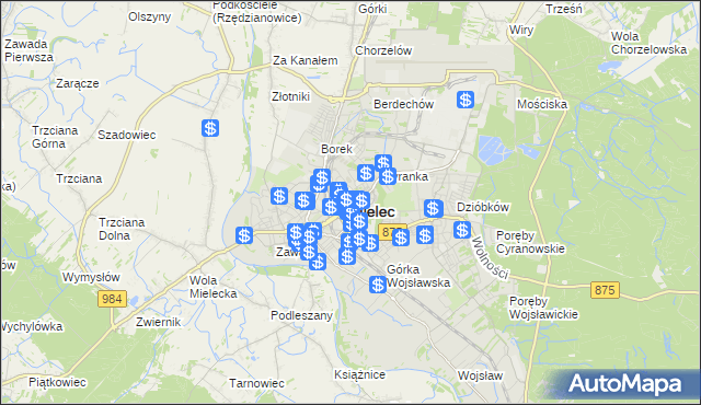 mapa Mielca, Mielec na mapie Targeo