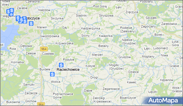 mapa Mierzeń, Mierzeń na mapie Targeo