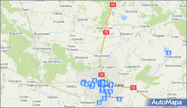 mapa Mikułowice gmina Busko-Zdrój, Mikułowice gmina Busko-Zdrój na mapie Targeo