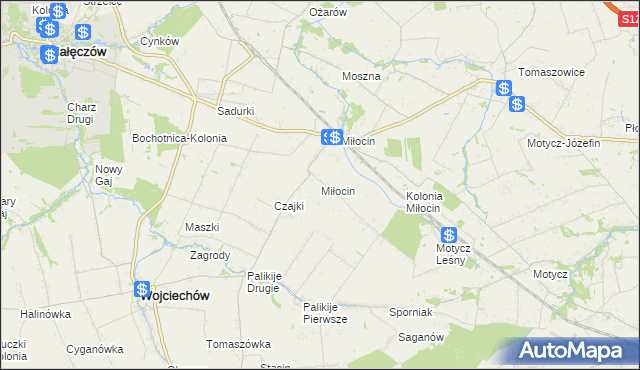 mapa Miłocin gmina Wojciechów, Miłocin gmina Wojciechów na mapie Targeo