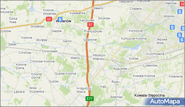 mapa Młodocin Większy, Młodocin Większy na mapie Targeo