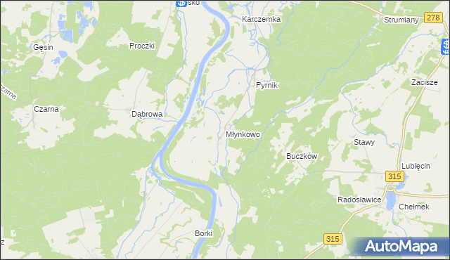 mapa Młynkowo gmina Bojadła, Młynkowo gmina Bojadła na mapie Targeo
