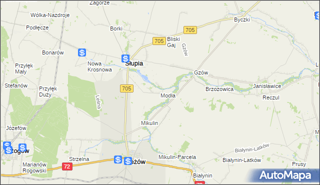 mapa Modła gmina Słupia, Modła gmina Słupia na mapie Targeo