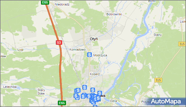 mapa Modrzyca, Modrzyca na mapie Targeo