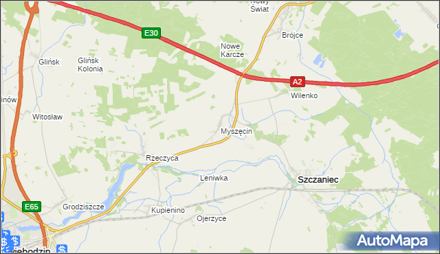 mapa Myszęcin, Myszęcin na mapie Targeo