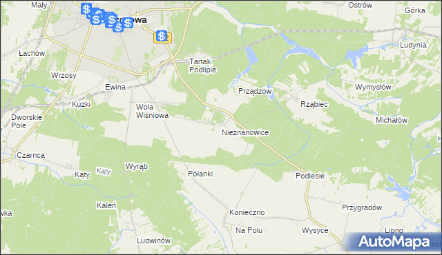 mapa Nieznanowice gmina Włoszczowa, Nieznanowice gmina Włoszczowa na mapie Targeo