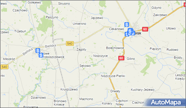 mapa Niszczyce, Niszczyce na mapie Targeo