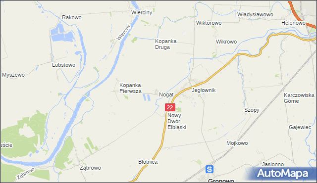mapa Nogat gmina Gronowo Elbląskie, Nogat gmina Gronowo Elbląskie na mapie Targeo