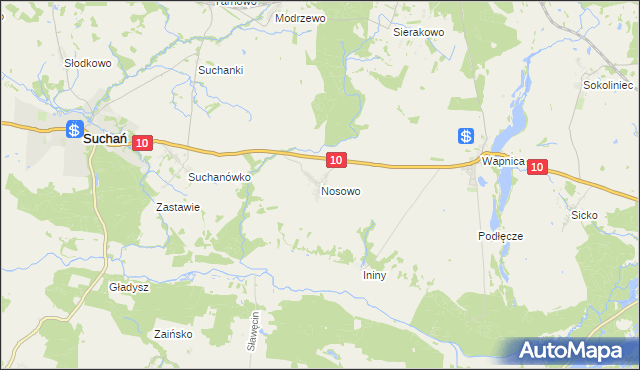 mapa Nosowo gmina Suchań, Nosowo gmina Suchań na mapie Targeo