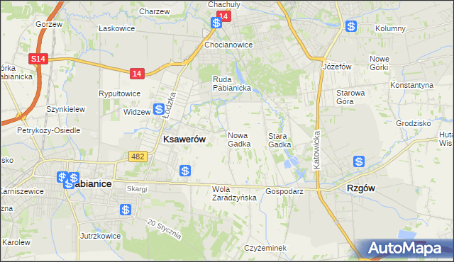 mapa Nowa Gadka gmina Ksawerów, Nowa Gadka gmina Ksawerów na mapie Targeo