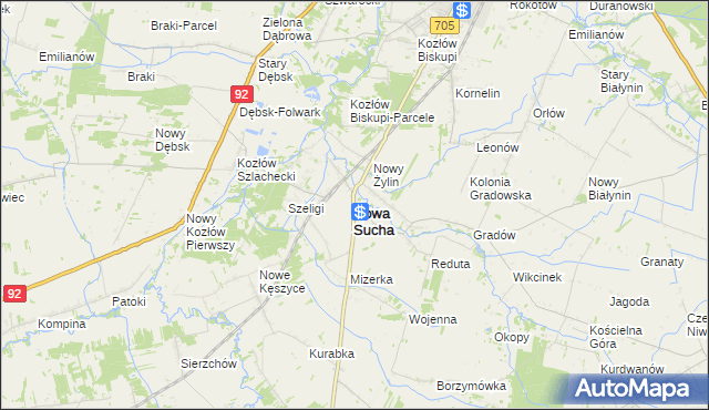 mapa Nowa Sucha powiat sochaczewski, Nowa Sucha powiat sochaczewski na mapie Targeo