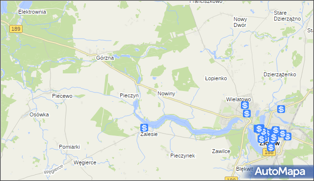 mapa Nowiny gmina Złotów, Nowiny gmina Złotów na mapie Targeo