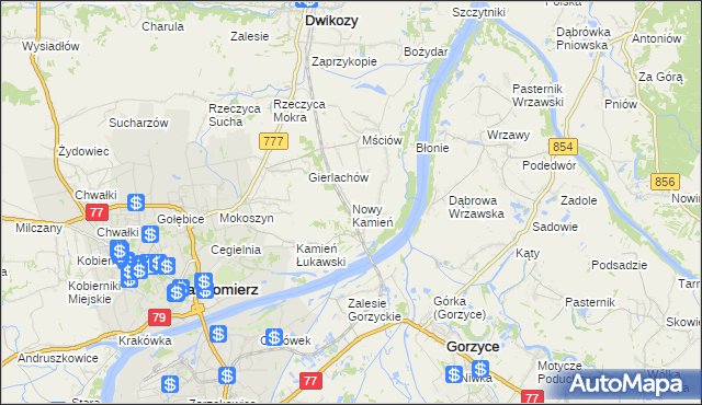 mapa Nowy Kamień gmina Dwikozy, Nowy Kamień gmina Dwikozy na mapie Targeo