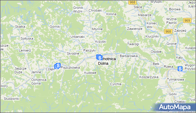 mapa Ochotnica Dolna, Ochotnica Dolna na mapie Targeo