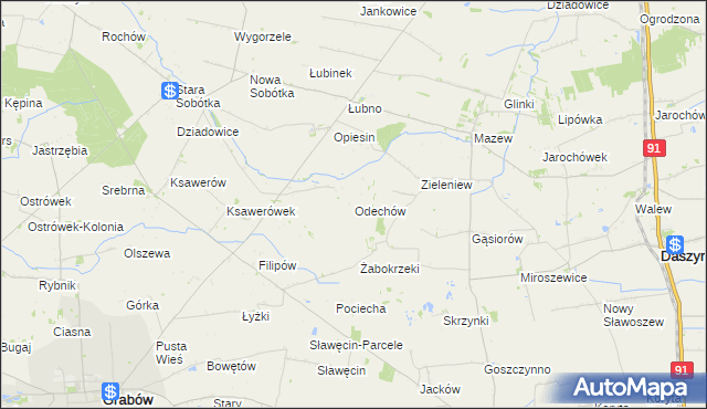 mapa Odechów gmina Grabów, Odechów gmina Grabów na mapie Targeo