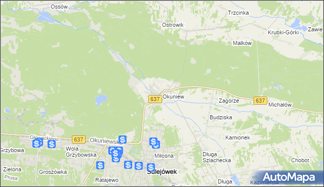 mapa Okuniew, Okuniew na mapie Targeo