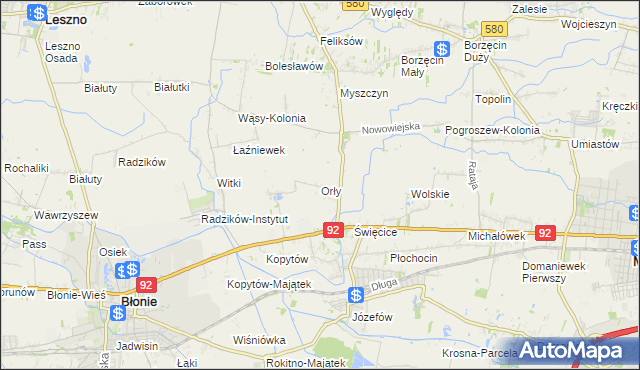 mapa Orły gmina Ożarów Mazowiecki, Orły gmina Ożarów Mazowiecki na mapie Targeo