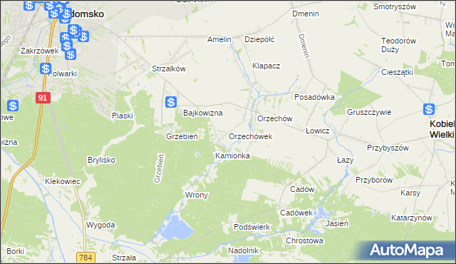 mapa Orzechówek gmina Kobiele Wielkie, Orzechówek gmina Kobiele Wielkie na mapie Targeo