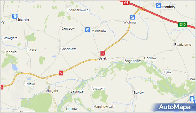 mapa Osiek gmina Kostomłoty, Osiek gmina Kostomłoty na mapie Targeo