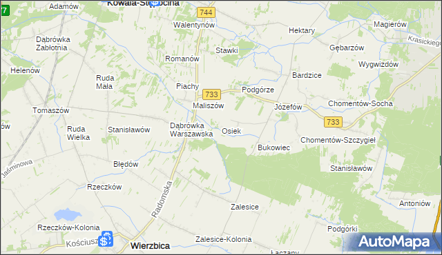 mapa Osiek gmina Kowala, Osiek gmina Kowala na mapie Targeo