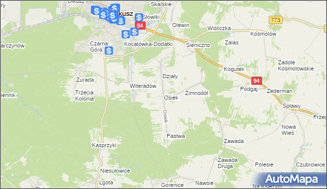 mapa Osiek gmina Olkusz, Osiek gmina Olkusz na mapie Targeo