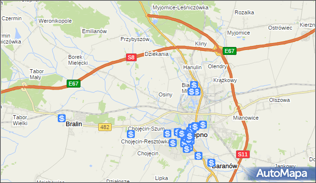 mapa Osiny gmina Kępno, Osiny gmina Kępno na mapie Targeo